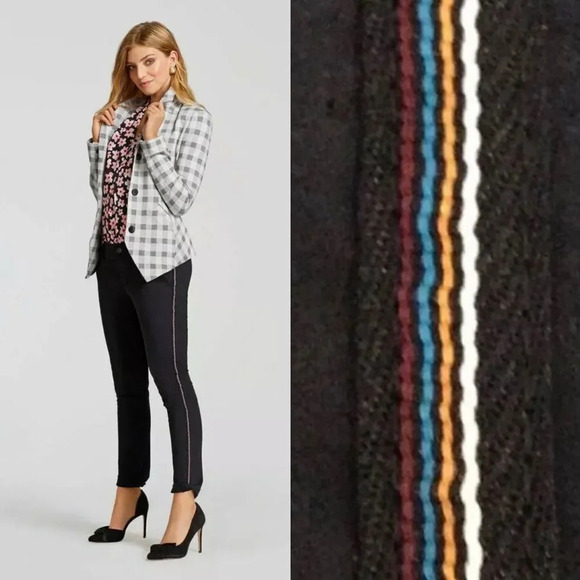 CAbi The Peyton Pants Skinny Size 2 Rainbow Side Stripe Washed Black - Picture 1 of 8